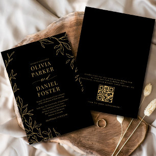 Black Gold Elegante Minimalistisch QR Code Hochzei Einladung