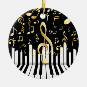 Black Gold Elegante Musiknote Klaviertasten Keramik Ornament