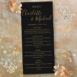 Black Gold Elegante Signature Wedding Menu Menükarte<br><div class="desc">Die elegante,  schwarz-goldfarbene Karte mit ihren charakteristischen Stilnamen kann mit Ihren Informationen in edlen goldenen Schriftzeichen personalisiert werden. Entwickelt von Thisisnotme©</div>