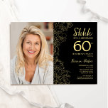 Black Gold Elegante Überraschung Foto 60. Geburtst Einladung<br><div class="desc">Schwarz und Gold überraschen 60. Geburtstagsfeier mit Ihrem Foto auf der Kartenvorderseite. Elegantes modernes Design mit botanischen Kontur Zeichnungen Akzente und Typografie Drehbuch Schriftart. Einfache,  trendige Einladungskarte für eine stilvolle Damenfeier. Kann für jedes Alter angepasst werden. Gedruckte Zazzle Einladungen oder Sofortdownload digitalen druckbaren Vorlage.</div>
