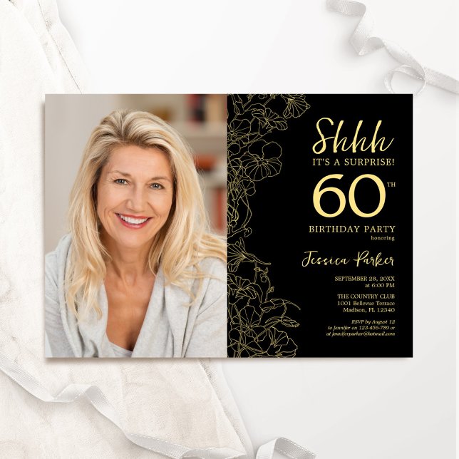 Black Gold Elegante Überraschung Foto 60. Geburtst Einladung (Von Creator hochgeladen)