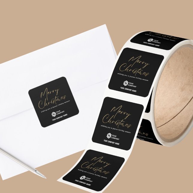 Black Gold Elegante Weihnachts-Logo-Business Quadratischer Aufkleber (Von Creator hochgeladen)