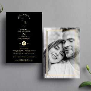 Black Gold Elegantes Foto mit einfachen Chic-Initi Folieneinladung