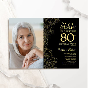 Black Gold Elegantes Überraschungs-Foto 80. Geburt Einladung