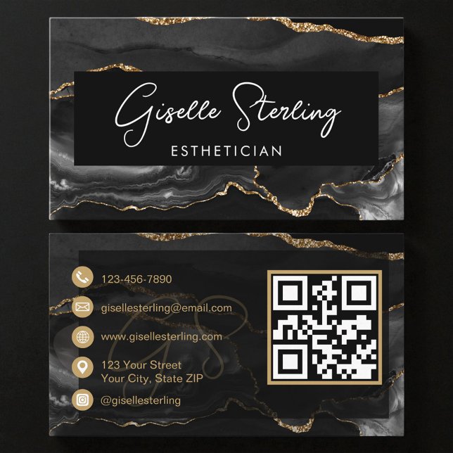 Black Gold Esthetician QR Code  Visitenkarte (Von Creator hochgeladen)