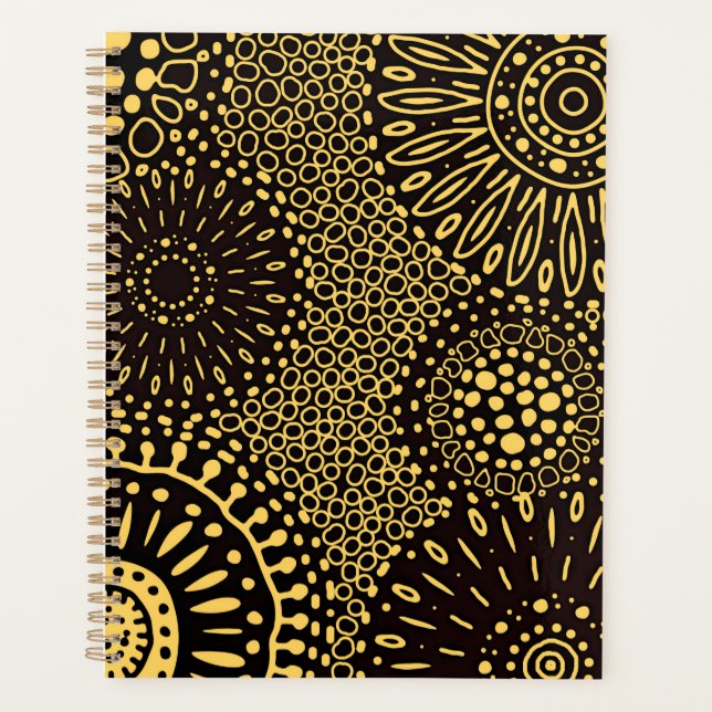 Black Gold Ethnic Floral Daily Planner Notebook Planer (Vorderseite)