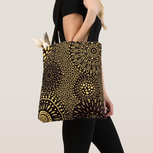 Black Gold Ethnic Floral Pattern Tote Bag (Von Nahem)