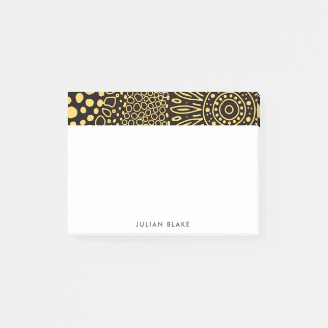 Black Gold Ethnic Floral Personalize Post-it Notes Klebezettel (Vorderseite)