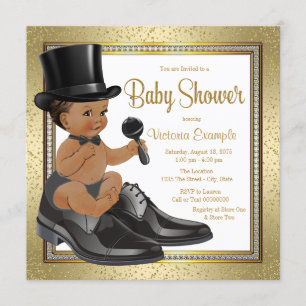 Black Gold Ethnic Little Man Baby Dusche Einladung