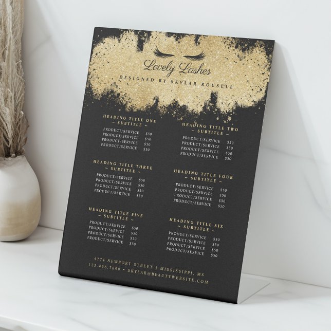 Black & Gold Eyelash Beauty Salon Service List Sockelschild (Black & Gold Eyelash Beauty Salon Service List Pedestal Sign)