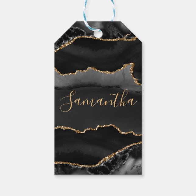 Black & Gold Falsch Glitter Agate Geschenkanhänger (Vorderseite)