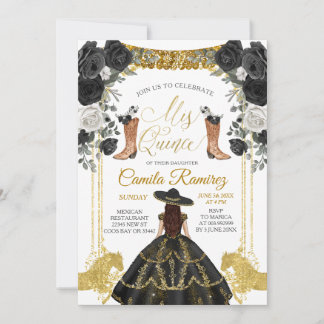 Black & Gold Fiesta Butterfly Mis XV Anos Invitati Einladung