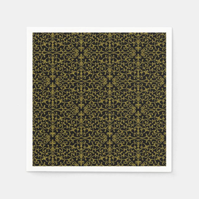 Black & Gold Filigree Serviette (Vorderseite)