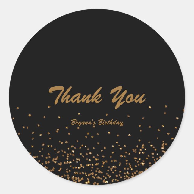 Black & Gold Fine Glitzer Chic Gastgeschenk Sticke Runder Aufkleber (Vorderseite)