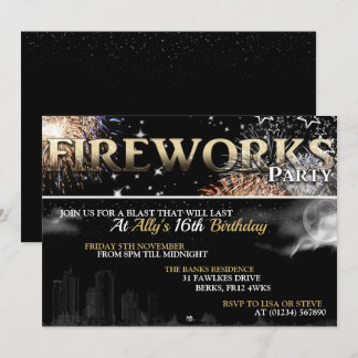 Black & Gold Fireworks-Party Einladungen