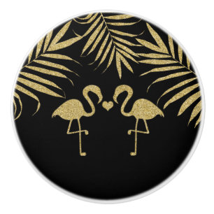 Black & Gold Flamingos Beach Wasserfarbe Elegante Keramikknauf