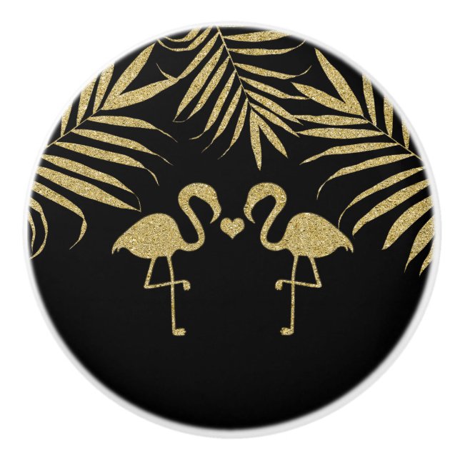 Black & Gold Flamingos Beach Wasserfarbe Elegante Keramikknauf (Vorderseite)
