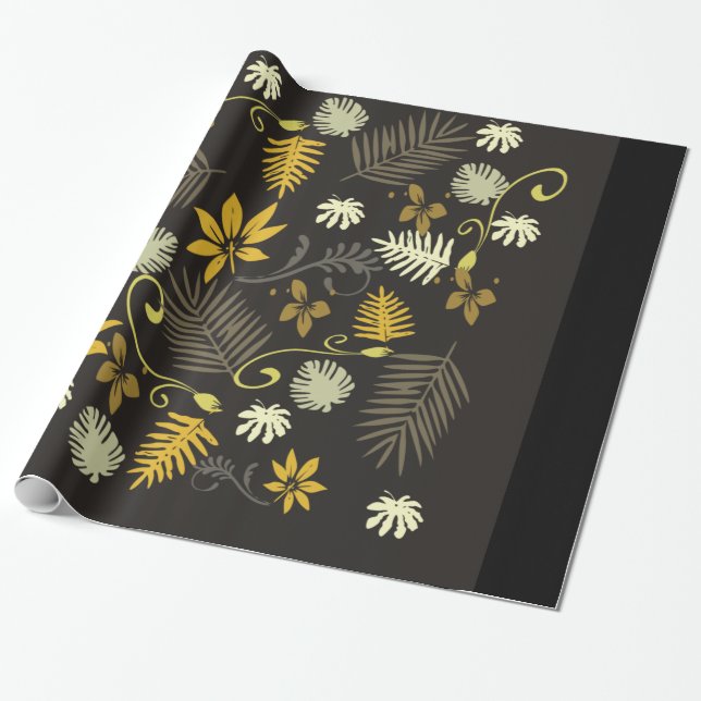 Black & Gold Floral 30" x 6' Wrapping Paper, Glos Geschenkpapier (Ungerollt)