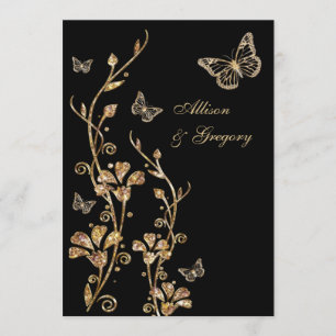 Black Gold Floral Butterflies Einladung Hochzeit