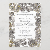 Black Gold Floral Confetti Wasserfarbe Quinceañera