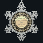 Black Gold Floral Diamond 50. Hochzeitstag Schneeflocken Zinn-Ornament<br><div class="desc">Elegante goldblütige Wirbel 50. Hochzeitstag Schmuck.</div>