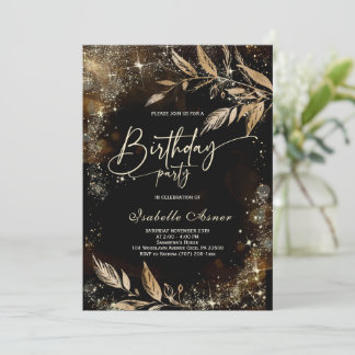 Black Gold Floral Geburtstagsparty Einladungen