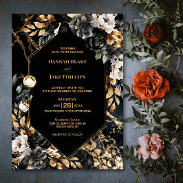 Black Gold Floral Geometric Wedding Einladung