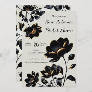 Black & Gold Floral Greige Brautparty Einladung