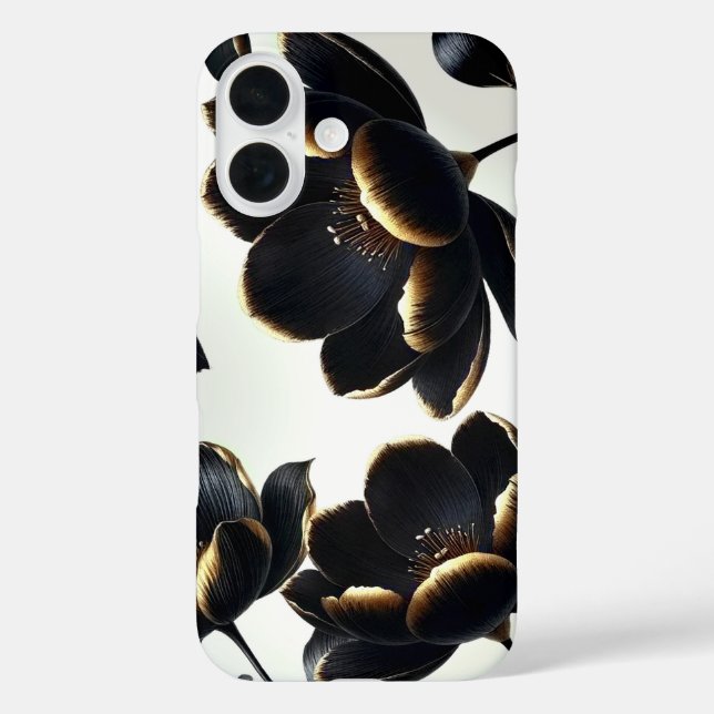 Black & Gold Floral Greige Elegant Dark Moody Case-Mate iPhone Hülle (Rückseite)