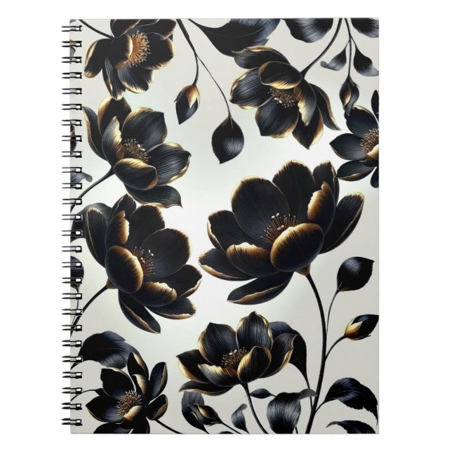 Black & Gold Floral Greige Elegant Dark Moody Notizblock (Vorderseite)