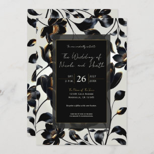 Black & Gold Floral Greige Wedding Einladung