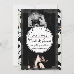 Black & Gold Floral Greige Wedding Save the Date
