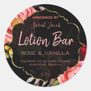 Black Gold Floral Lotion Bar Labels Runder Aufkleber
