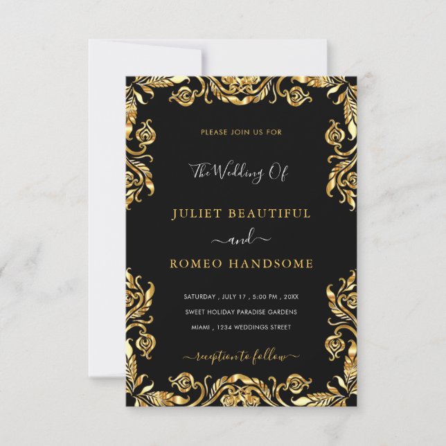 Black Gold Floral Luxury Wedding Invitation Card Einladung (Vorderseite)