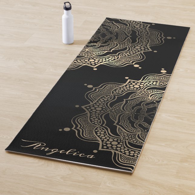 Black Gold Floral Mandala Beautiful Dark Custom Yogamatte (Beispiel)