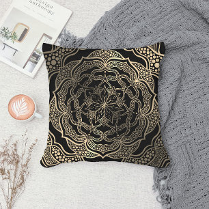 Black & Gold Floral Mandala Schöner, stilvoller Ch Kissen