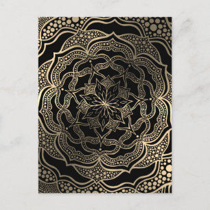 Black & Gold Floral Mandala Schöner, stilvoller Ch Postkarte