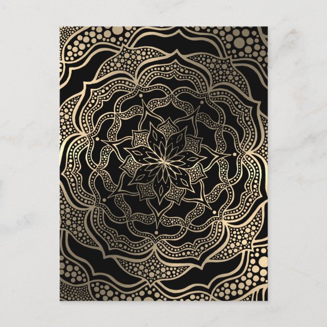 Black & Gold Floral Mandala Schöner, stilvoller Ch Postkarte (Vorderseite)