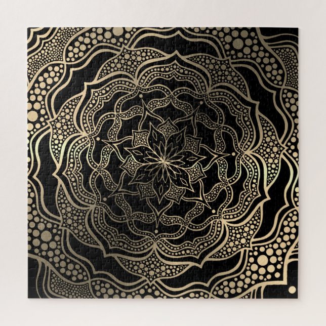 Black & Gold Floral Mandala Schöner, stilvoller Ch Puzzle (Vertikal)