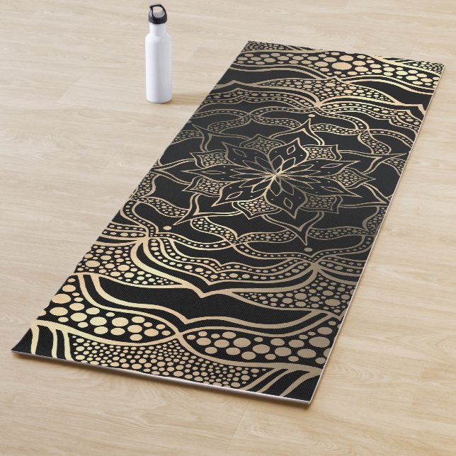 Black & Gold Floral Mandala Schöner, stilvoller Ch Yogamatte (Beispiel)