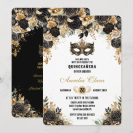 Black Gold Floral Masquera Ball Quinceañera Einladung