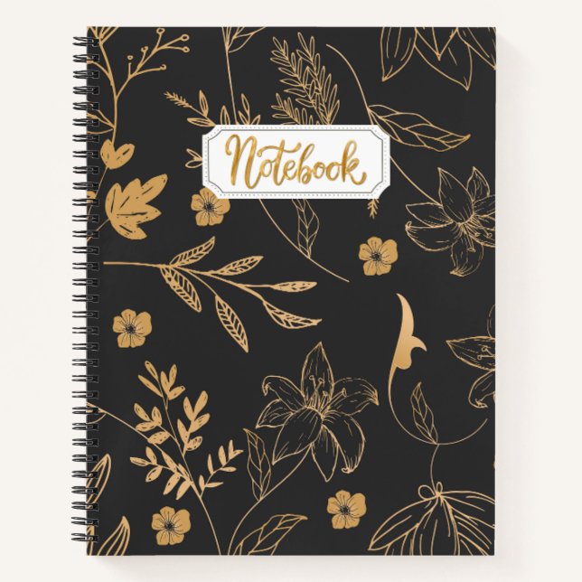 Black Gold Floral Notebook Notizbuch (Vorderseite)