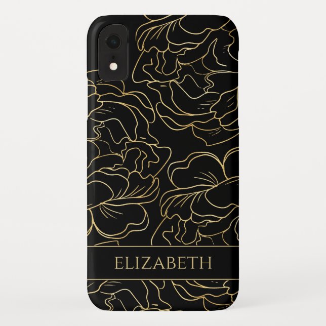 Black Gold Floral Personalisiert Case-Mate iPhone Hülle (Rückseite)