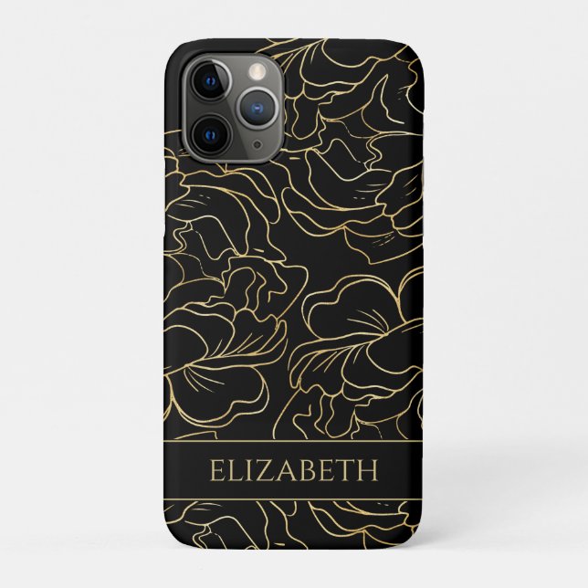 Black Gold Floral Personalisiert Case-Mate iPhone Hülle (Rückseite)