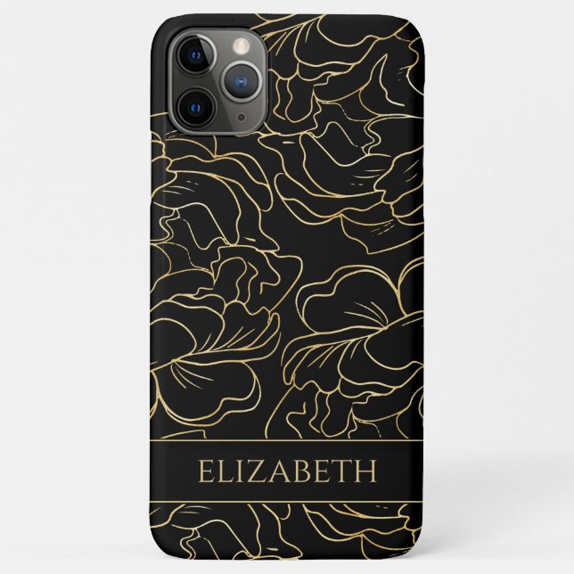 Black Gold Floral Personalisiert Case-Mate iPhone Hülle (Rückseite)