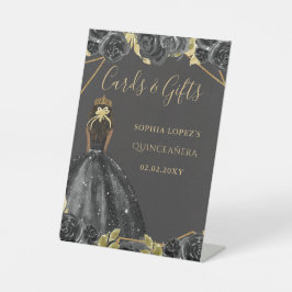 Black Gold Floral Princess Quinceanera Sockelschild