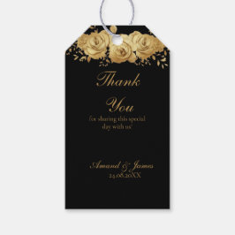 Black Gold Floral Rose Glam Wedding Favor Tags Geschenkanhänger