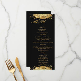 Black Gold Floral Rose Glam Wedding Reception Menu Menükarte