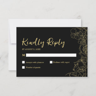 Black Gold Floral RSVP Card