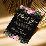 Black Gold Floral Surprise Retirement Party Dankeskarte<br><div class="desc">Black Gold Floral Surprise Retirement Party Danke Karte</div>